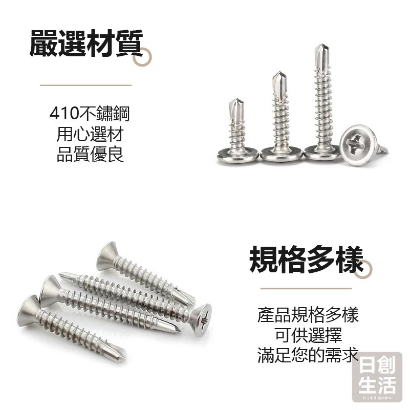 410不鏽鋼 鑽尾螺絲 水泥螺絲 鑽頭螺絲 自攻螺絲 水泥鑽尾 不鏽鋼螺絲 皿頭 窗戶螺絲 屋頂螺絲 日創生活-細節圖4