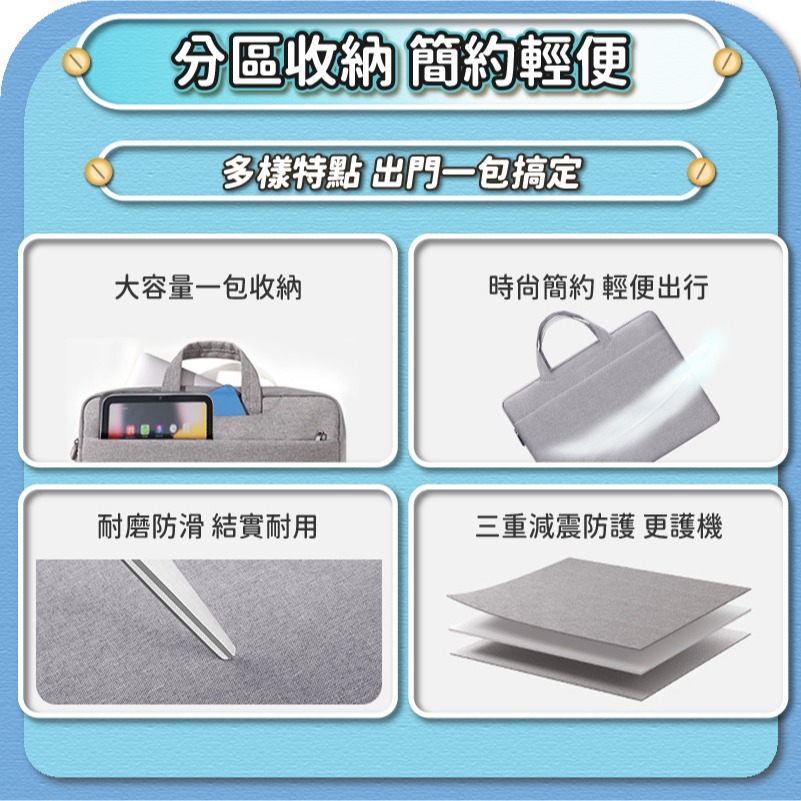 手提筆電收納包 14吋 15吋 耐磨防刮 拉桿筆電包 隱藏可攜式手把 手提筆電包 電腦包 筆電包-細節圖3