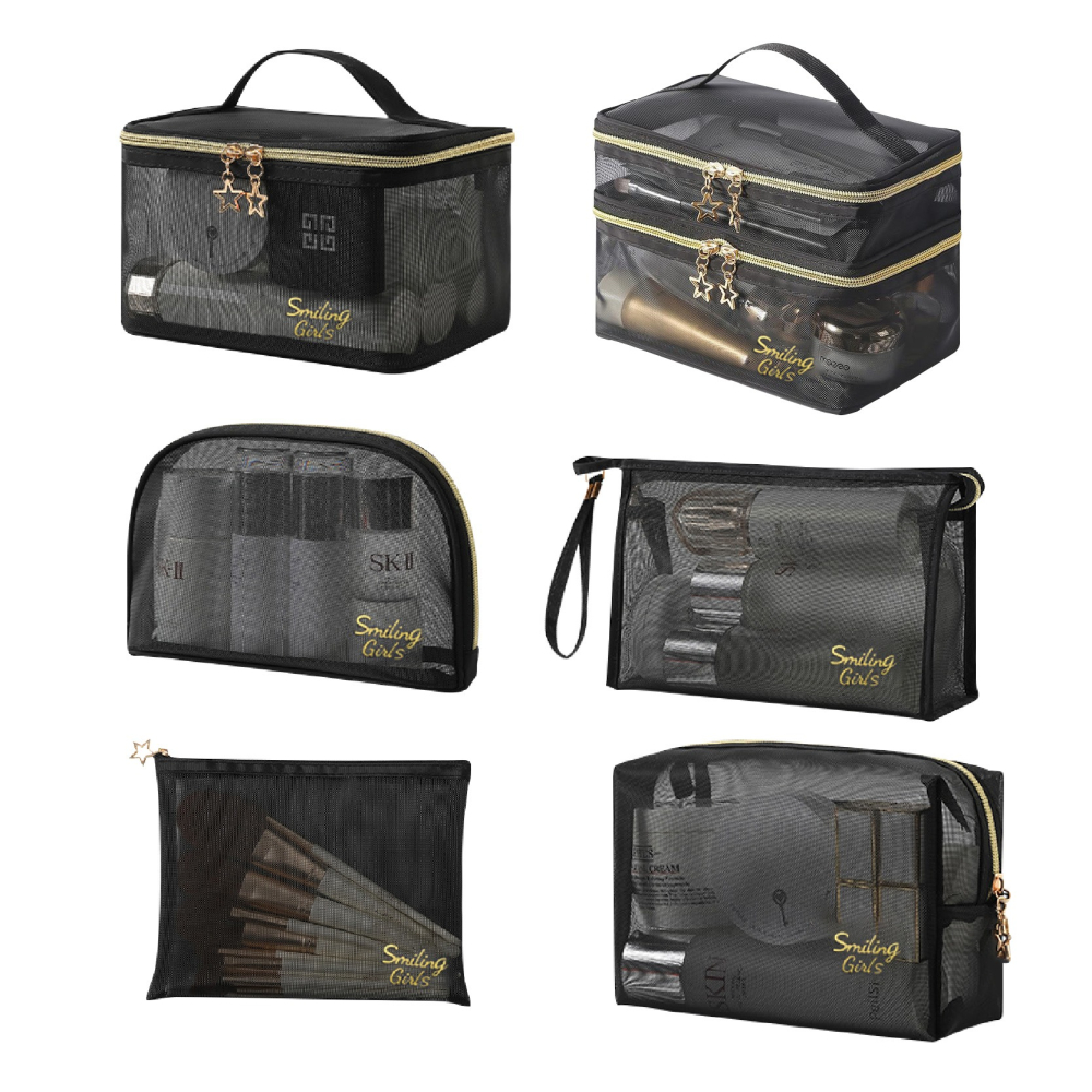 網紗收納包 手提包 化妝包 收納袋 旅行收納包 網紗化妝包 3C包 洗漱包 網格包 零錢包 紗網包-細節圖2