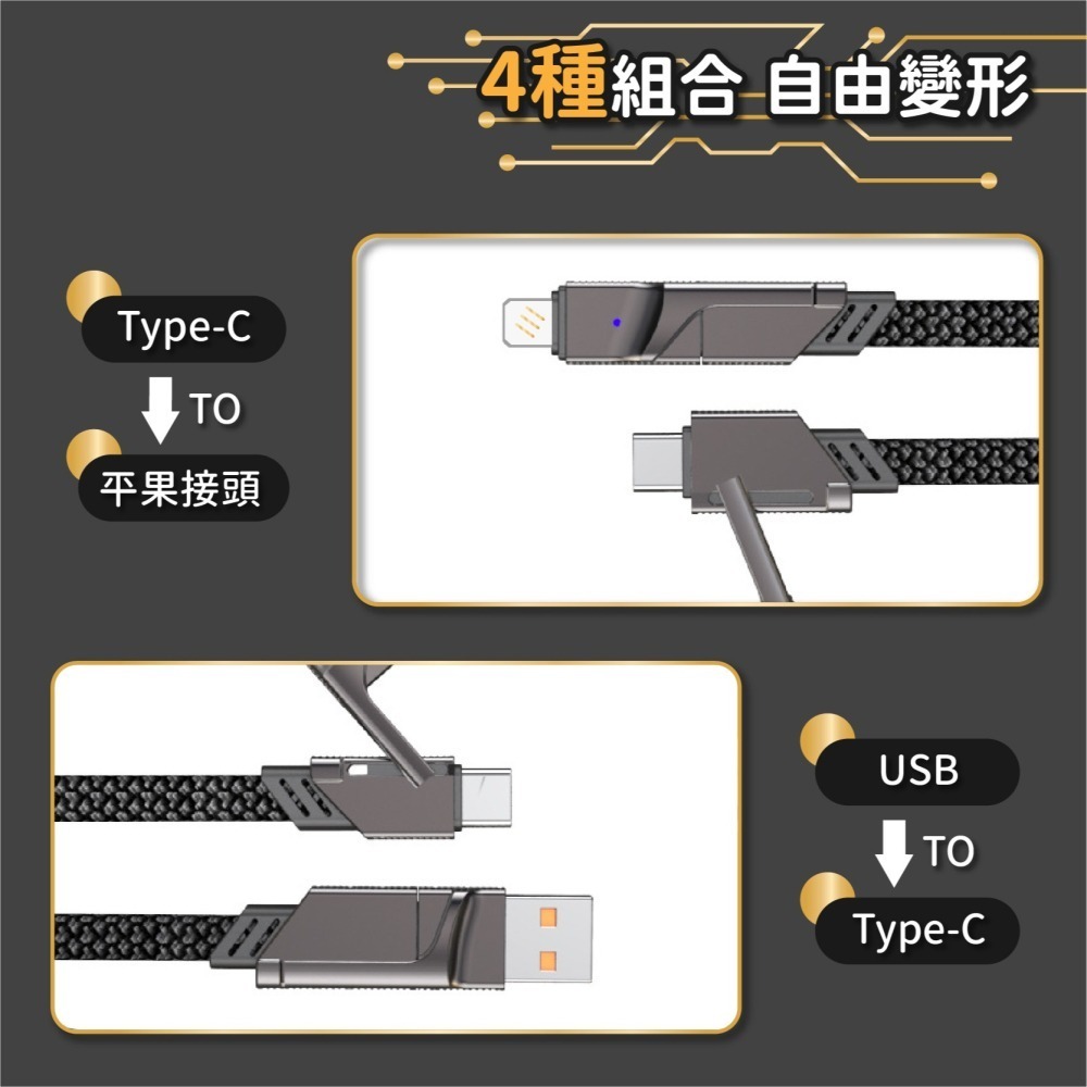 機甲風 四合一快充線 100W PD快充線 充電線 Type-C 2拖2 USB傳輸線 適用安卓-細節圖7