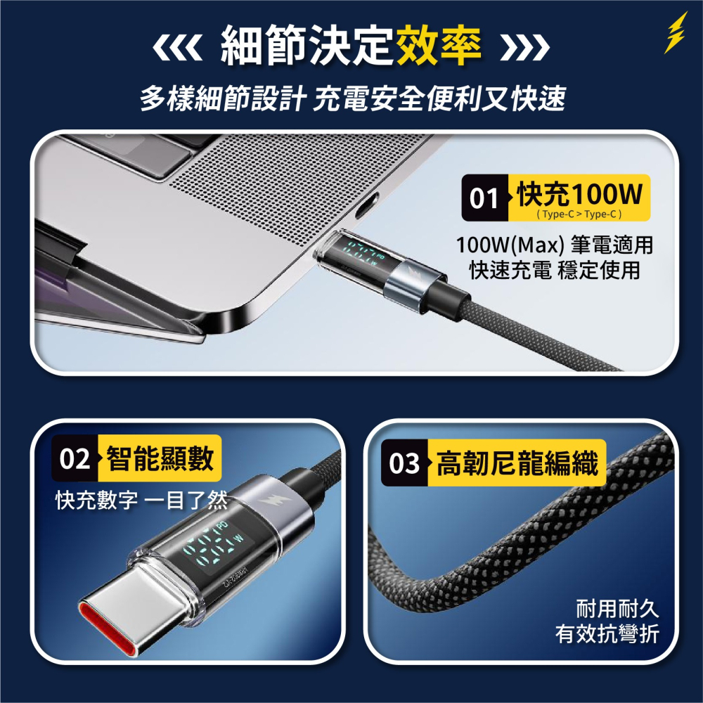 100W 數顯充電線 適用iPhone 三星安卓 PD快充線 蘋果 Type-C 數據線 手機傳輸線-細節圖3