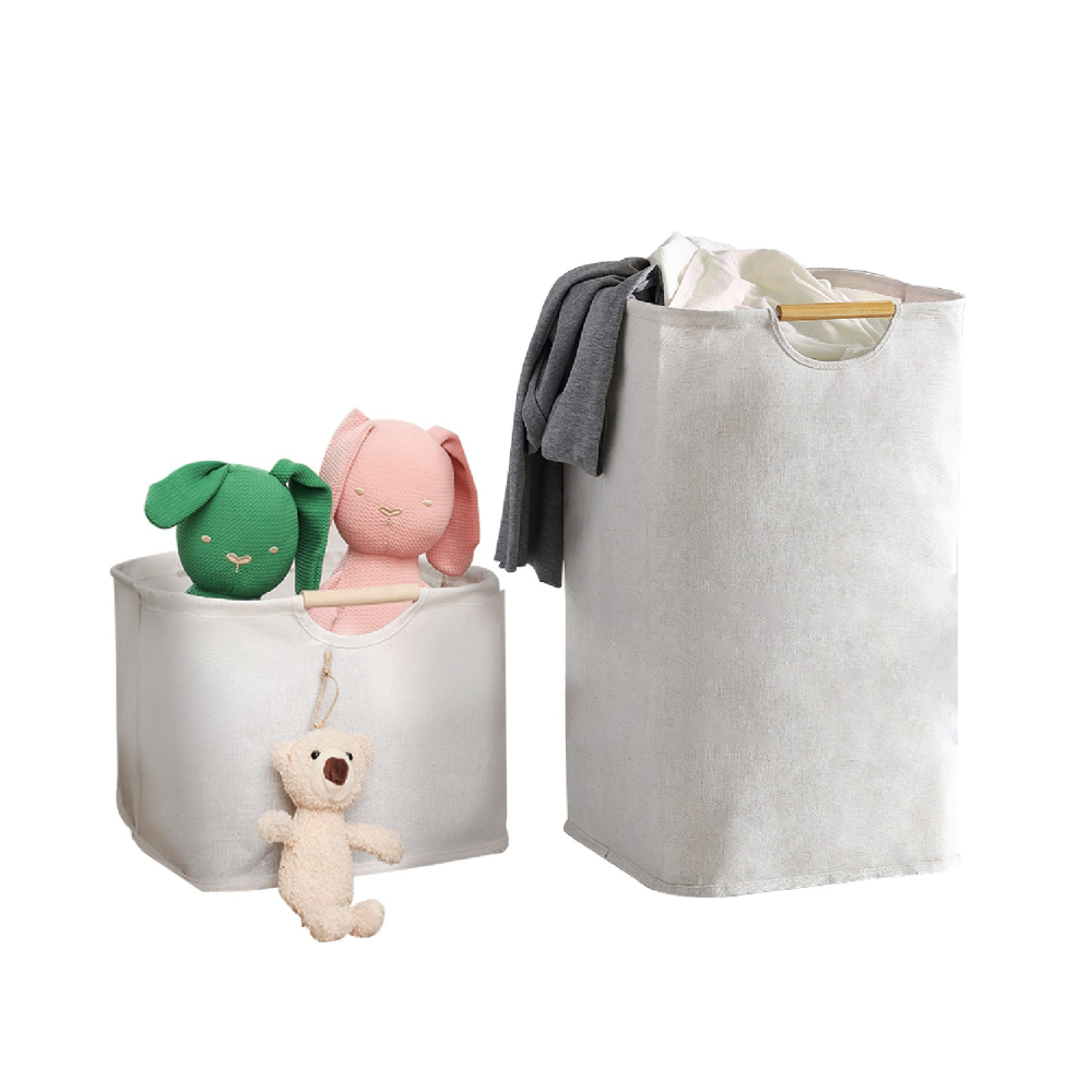 木手把 布藝 洗衣籃 防潑水塗層 髒衣籃 收納籃 衣物籃 玩具籃 棉麻收納籃 棉麻收納桶 置物籃-細節圖2