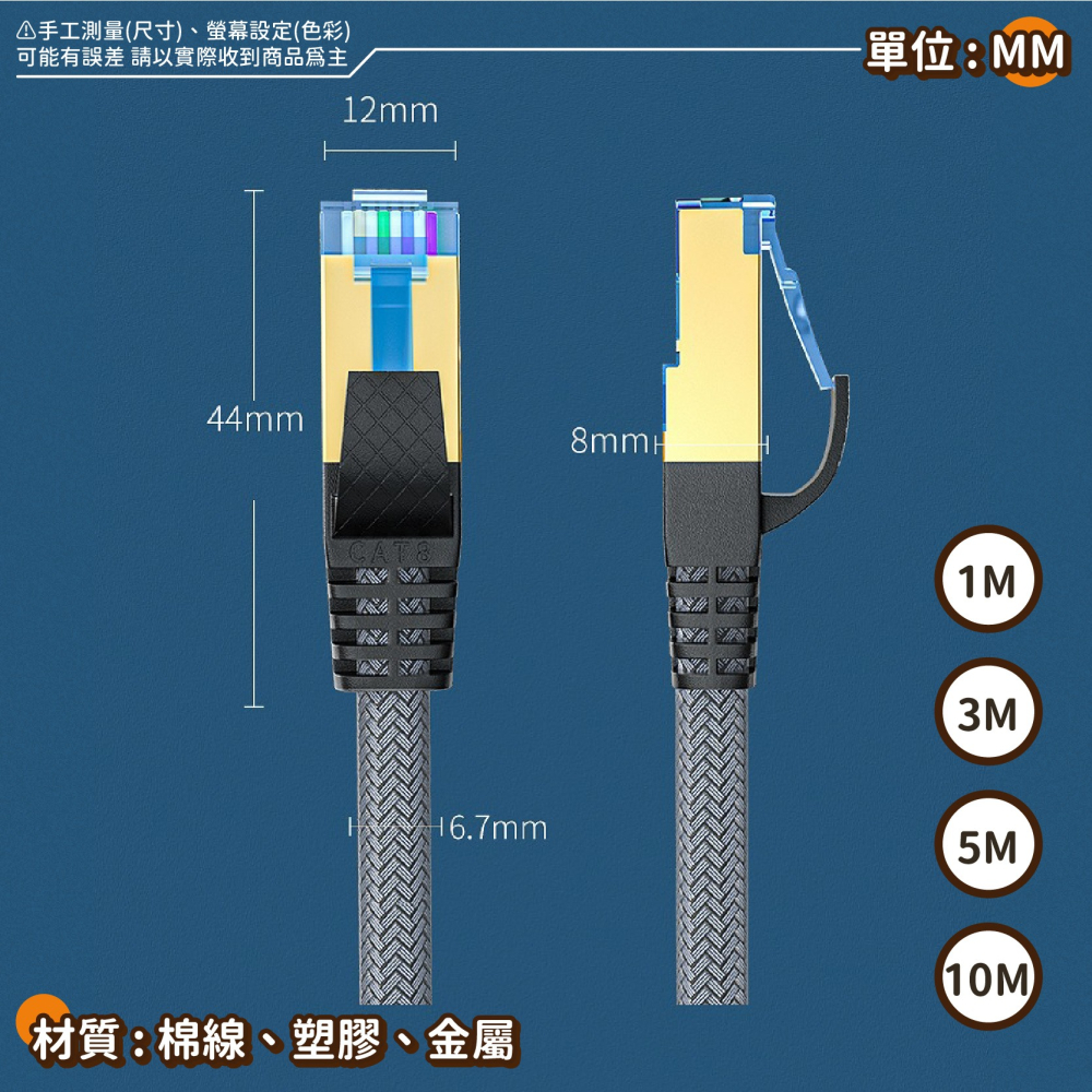 CAT8 編織網路線 1米～10米 電競級 八類雙屏障 加編網圓線 超高速網路線 網路 鍍金頭-細節圖9