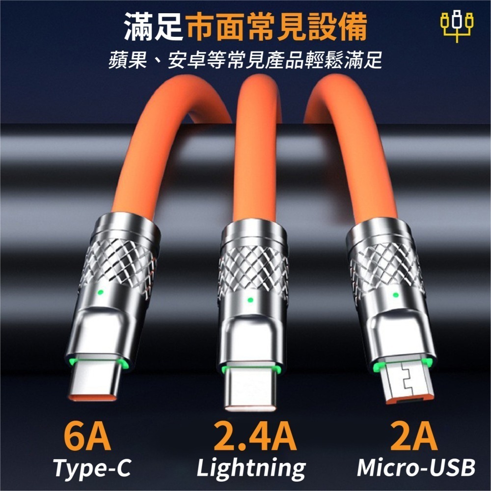 鋁合金加粗充電線 三合一快充線 一拖三數據線 平果充電線 傳輸線 機客線 適用於安卓 type-c-細節圖4