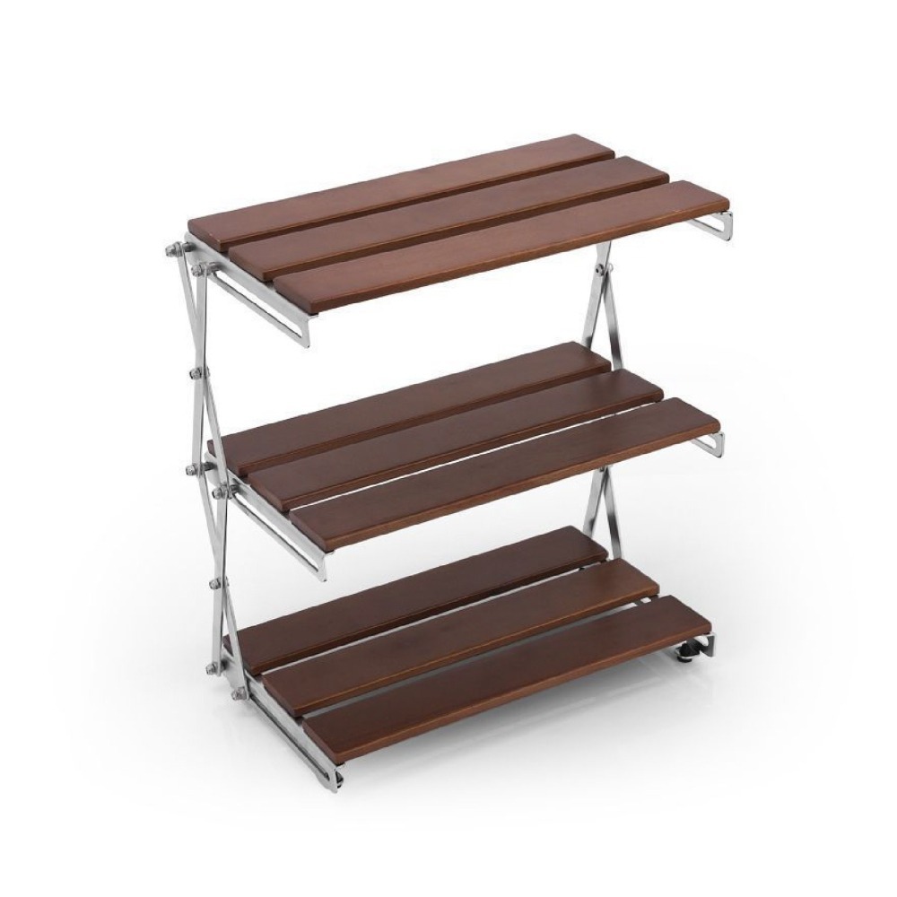 折疊仿木紋層架 可折疊 便攜式 戶外三層置物架 露營野餐 收納架 野炊架 露營置物架 儲物架-細節圖2