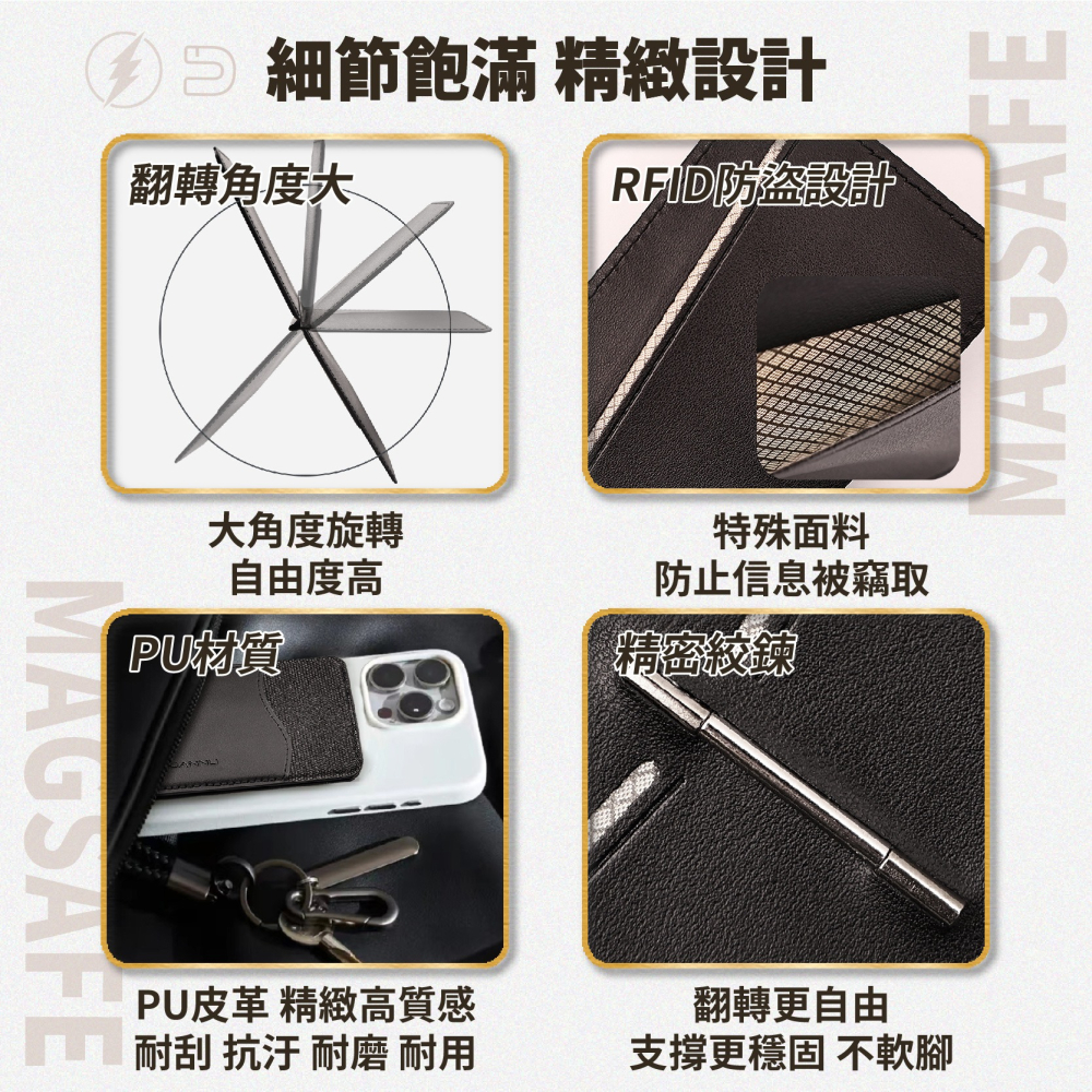 轉軸磁吸 卡包手機架 Magsafe Iphone apple 桌面支架 自拍棒 卡夾 收納包-細節圖5