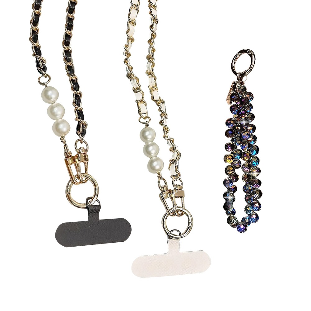 手機繩 小香風 掛脖繩 水晶 手腕繩 附夾片 手機掛繩 水鑽掛鏈 時尚手繩防丟 手腕鏈 吊飾-細節圖2