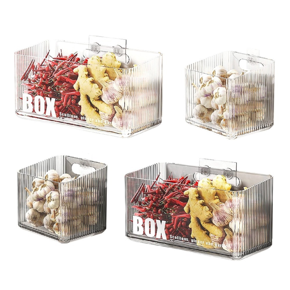 免打孔 透明壁掛收納盒 蔥薑蒜收納盒 調味料儲物收納盒 化妝品收納 保養品收納盒 浴室收納 廚房收納-細節圖2