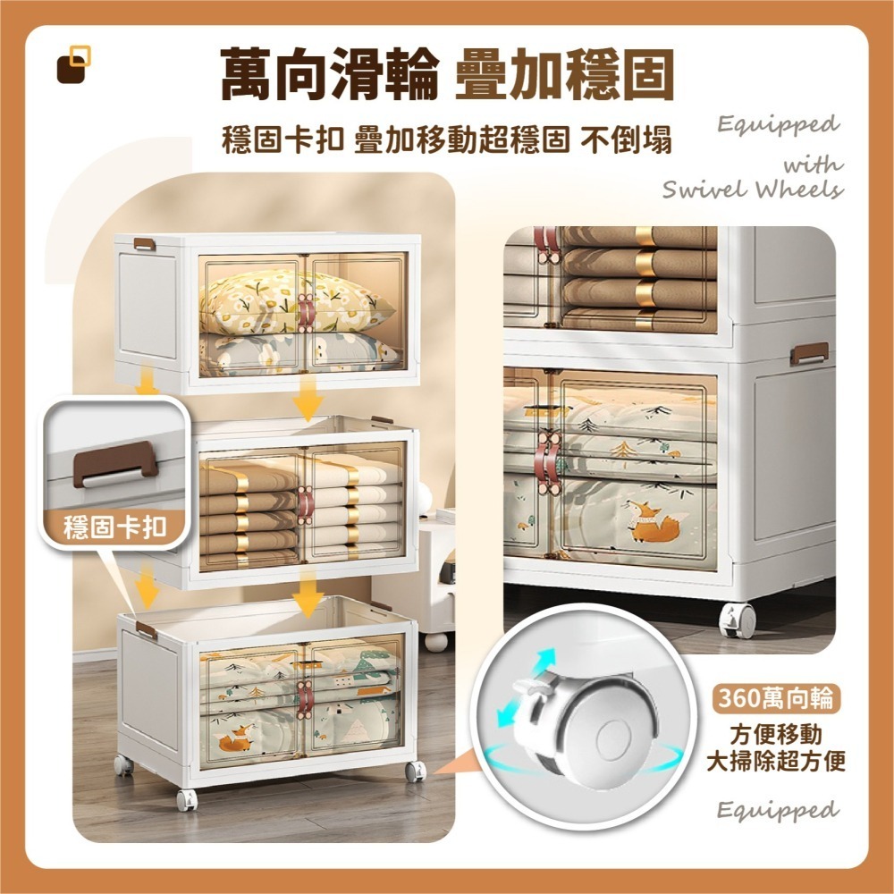 摺疊收納櫃 帶輪零食折疊櫃 雙開門收納櫃 折疊收納櫃 折疊收納箱 衣物收納箱 儲物櫃 玩具收納箱-細節圖4