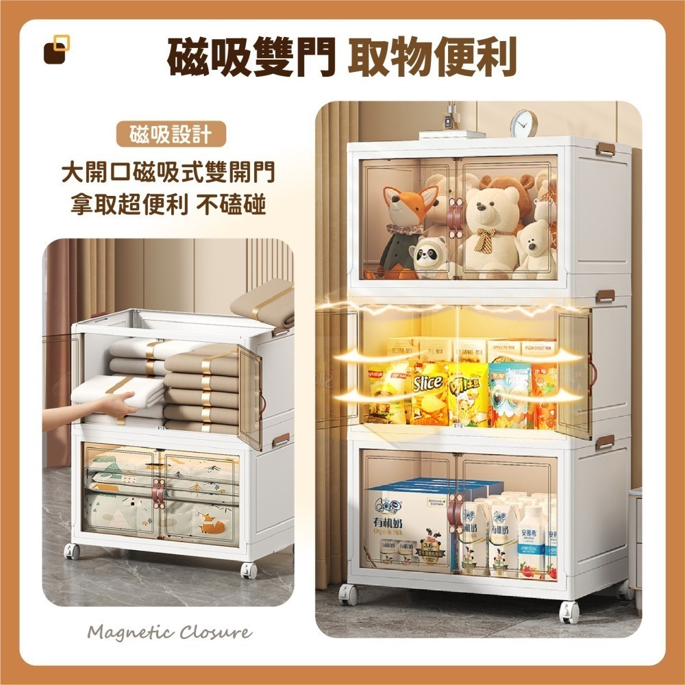 摺疊收納櫃 帶輪零食折疊櫃 雙開門收納櫃 折疊收納櫃 折疊收納箱 衣物收納箱 儲物櫃 玩具收納箱-細節圖5