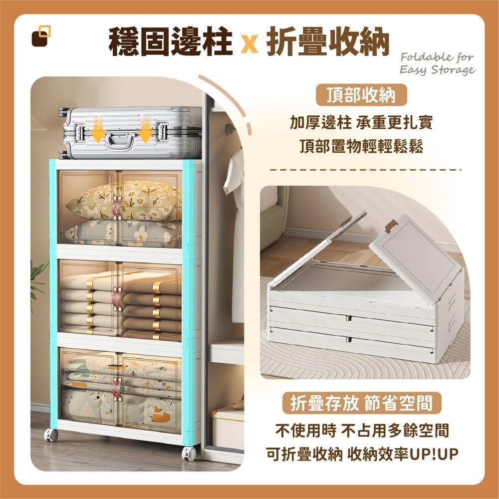 摺疊收納櫃 帶輪零食折疊櫃 雙開門收納櫃 折疊收納櫃 折疊收納箱 衣物收納箱 儲物櫃 玩具收納箱-細節圖6