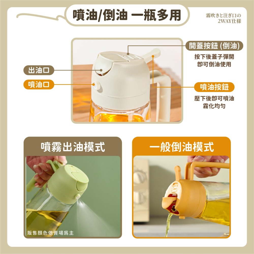 噴倒兩用 油壺 470ml 噴油瓶 玻璃油壺 油罐 噴霧瓶 油瓶 玻璃油瓶 調味瓶 醬油瓶 醬油罐-細節圖3
