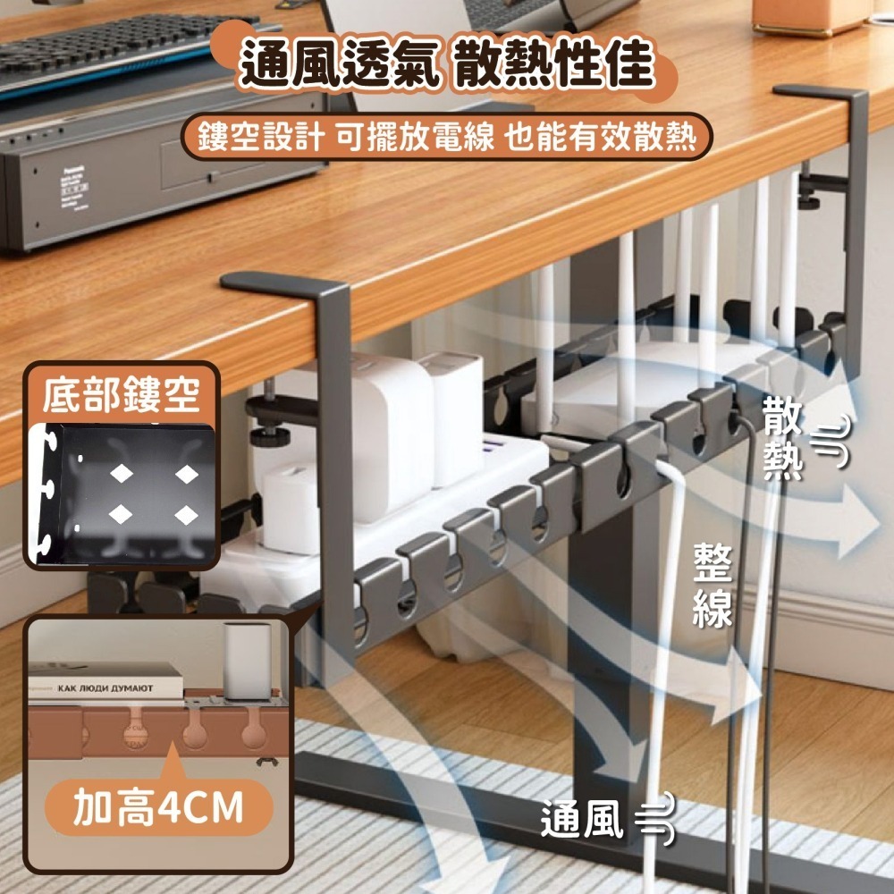 免打孔桌下理線置物架 桌下集線器 理線器 整線器 電線收納 延長線收納 插座收納 桌下理線架 理線架-細節圖4