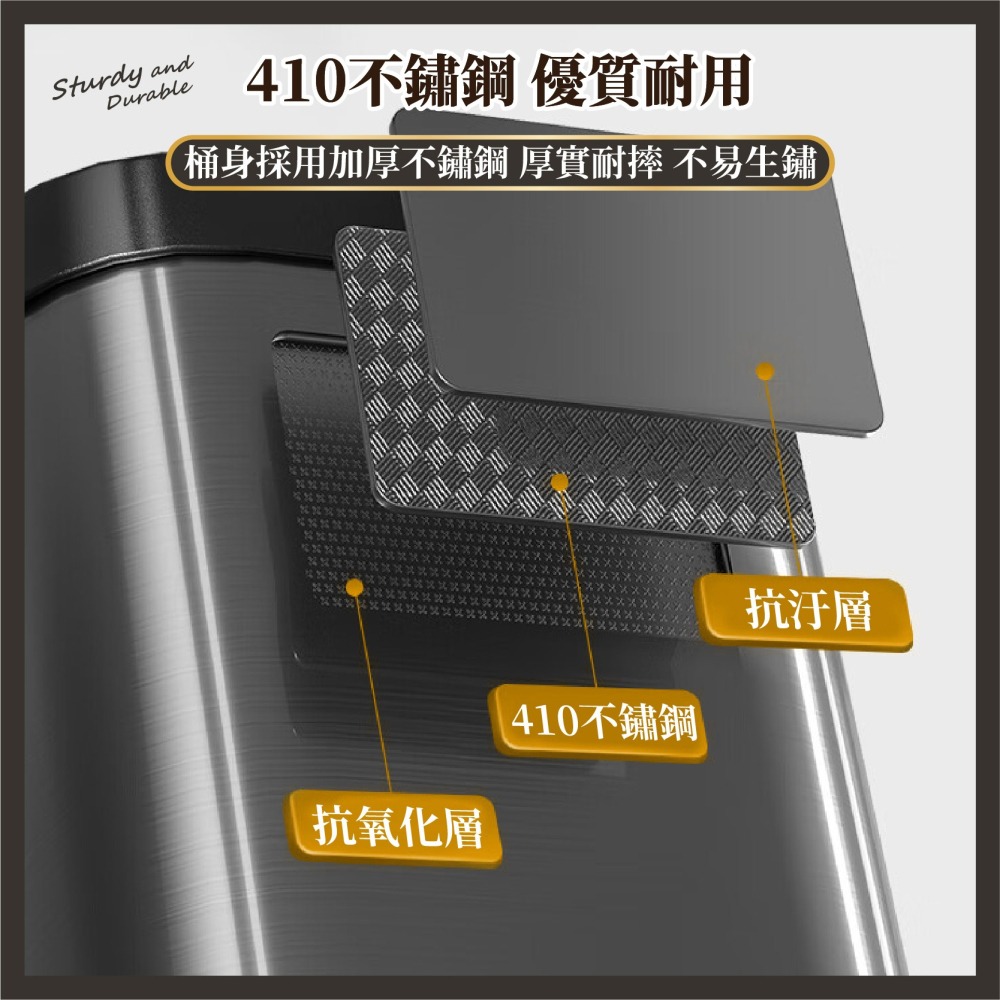 加厚壓圈 不鏽鋼垃圾桶 8L 15L 大開口 方形垃圾桶 廚房垃圾桶 廁所垃圾桶 不銹鋼垃圾桶-細節圖3