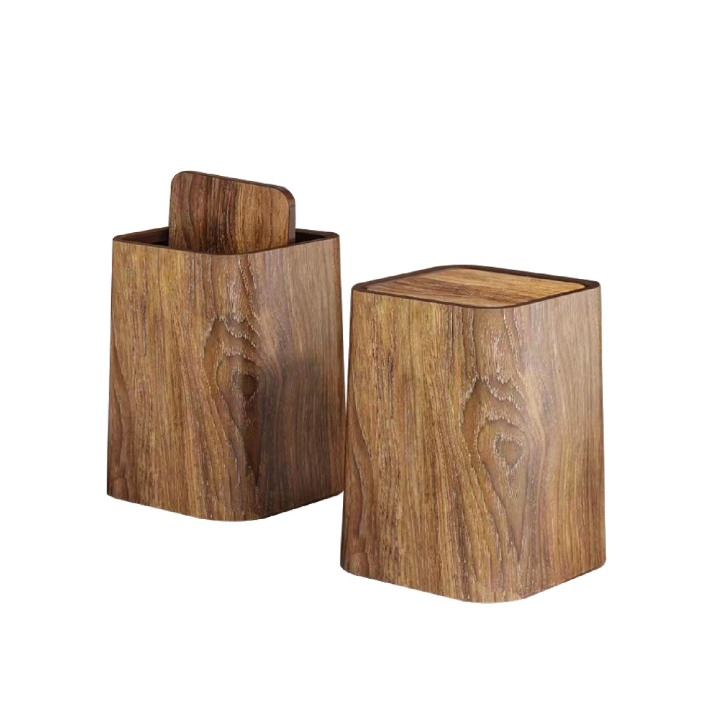 復古垃圾桶 仿木紋垃圾桶 360度翻蓋垃圾桶 長方形垃圾桶 家用垃圾桶 垃圾桶 垃圾筒 收納桶-細節圖2