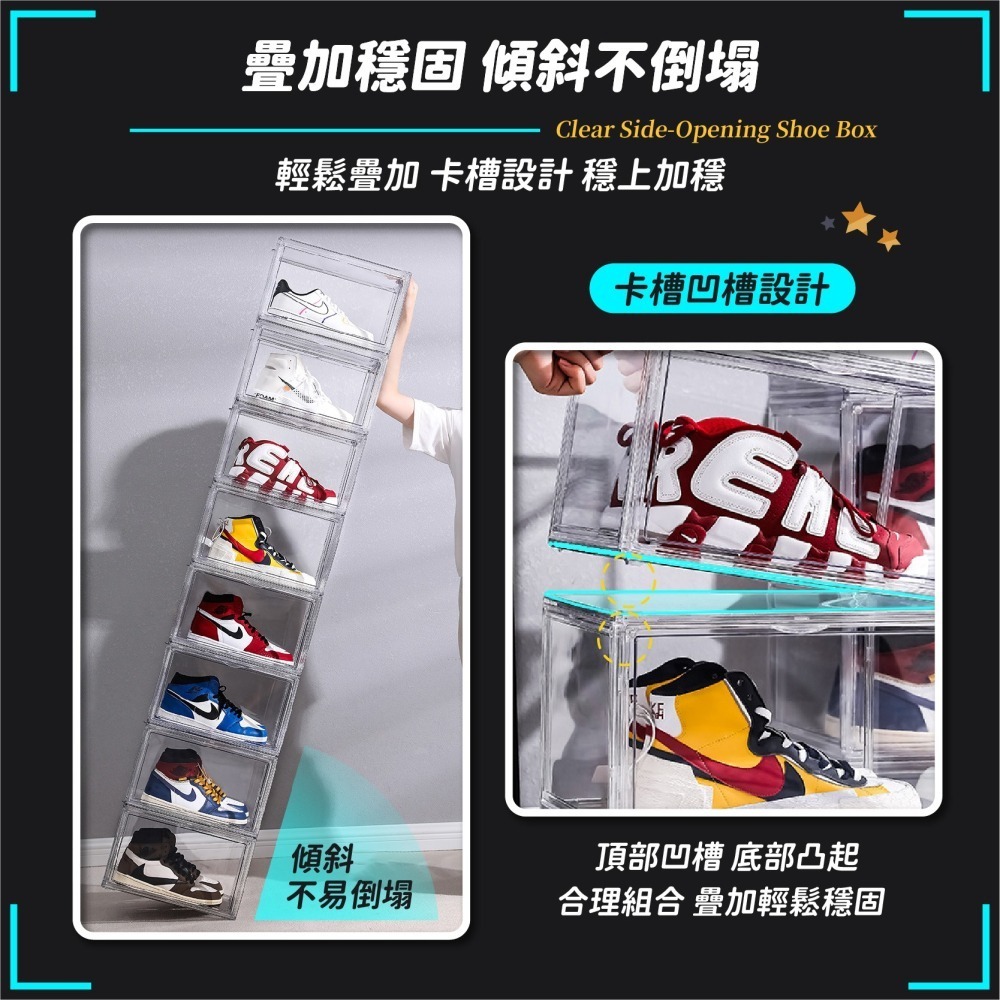 壓克力側開鞋盒 籃球鞋鞋盒 透明鞋盒 掀蓋鞋盒防塵鞋盒 鞋櫃 鞋架 公仔盒 包包收納盒 透明展示盒-細節圖4