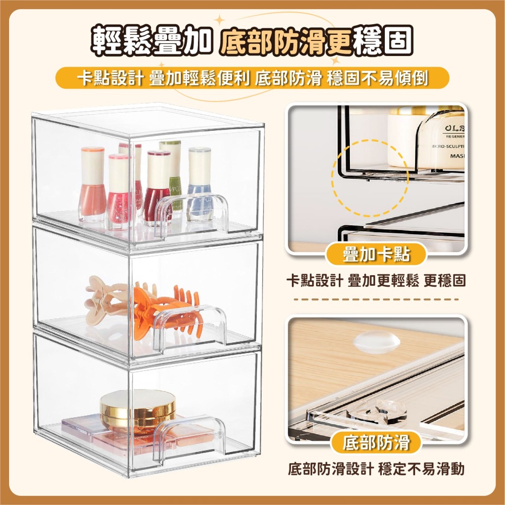 全透明可疊加 抽屜收納盒 桌上收納 可堆疊 化妝品收納 辦公室收納盒 文具收納 透明抽屜盒 小物收納-細節圖4