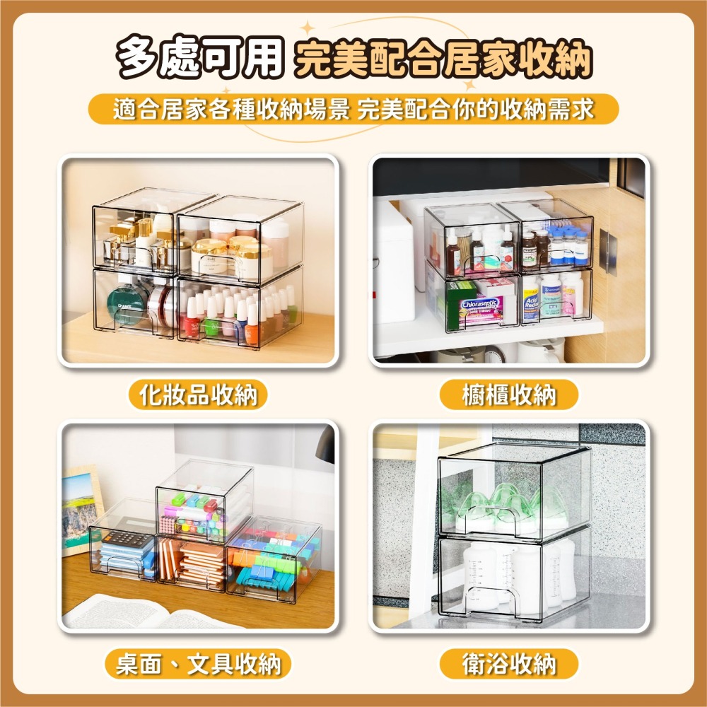 全透明可疊加 抽屜收納盒 桌上收納 可堆疊 化妝品收納 辦公室收納盒 文具收納 透明抽屜盒 小物收納-細節圖7