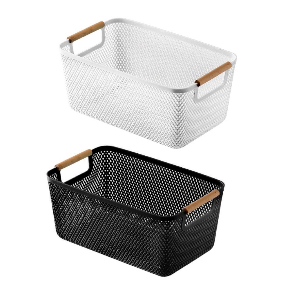 木把手 網格收納籃 手提收納籃 透氣收納盒 抽屜收納框 網格收納籃 置物籃 置物盒 收納箱 桌上收納-細節圖2