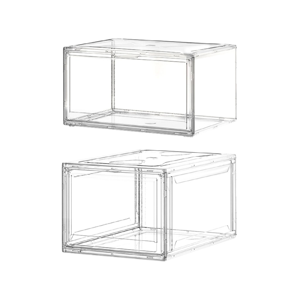 全透明鞋盒 正開 側開 磁吸開合 高筒球 鞋 靴子收納 穩固疊加 PET鞋櫃 防塵鞋盒 透明鞋櫃-細節圖2