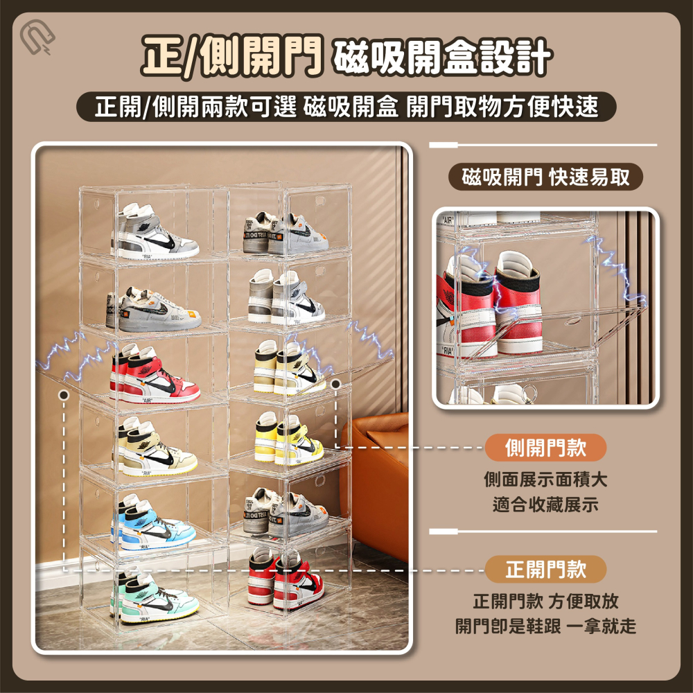 磁吸透明鞋盒 正開/側開 鞋櫃 透明鞋盒 鞋子收納 球鞋收納盒 防塵鞋盒 公仔展示盒 穩固疊加-細節圖3