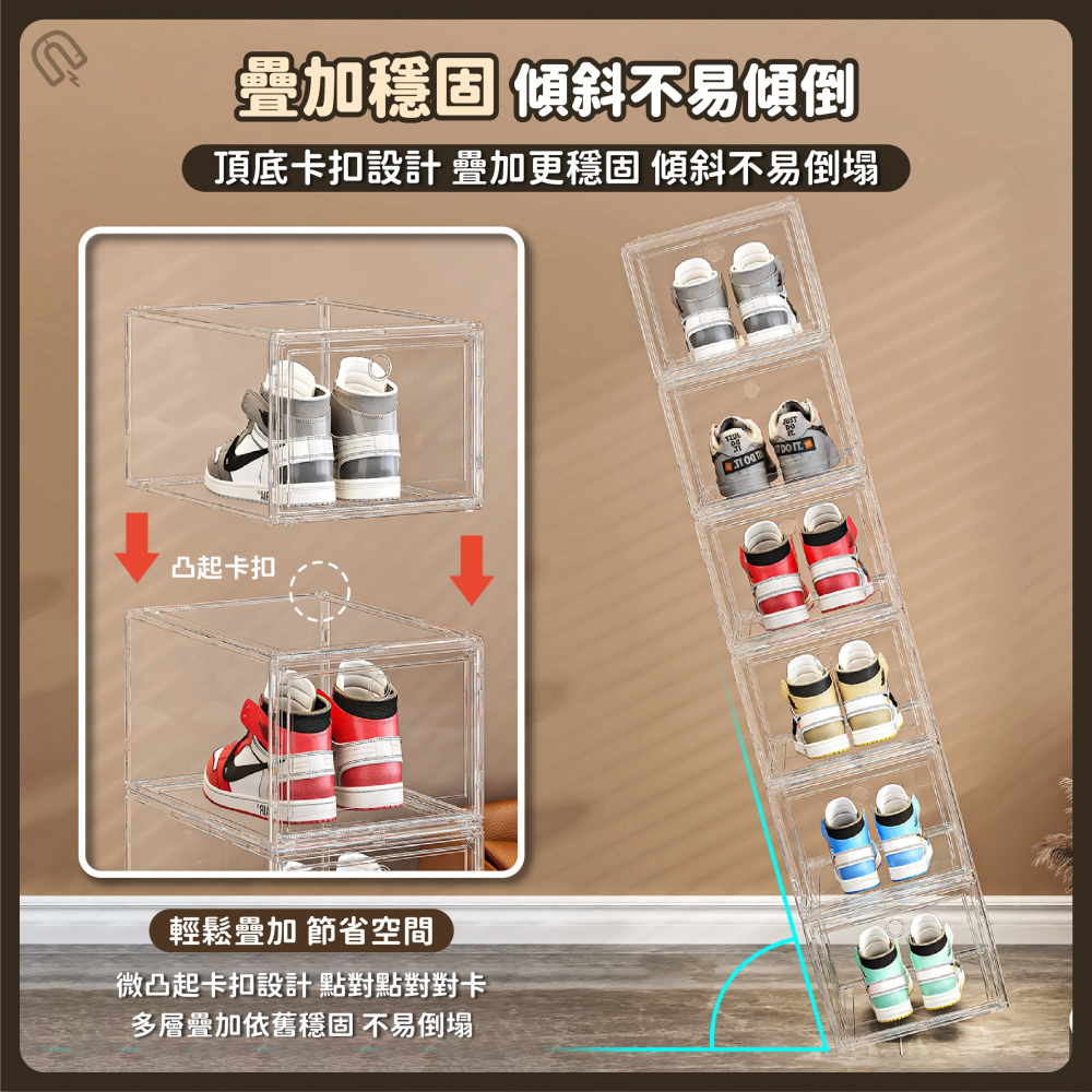 磁吸透明鞋盒 正開/側開 鞋櫃 透明鞋盒 鞋子收納 球鞋收納盒 防塵鞋盒 公仔展示盒 穩固疊加-細節圖4