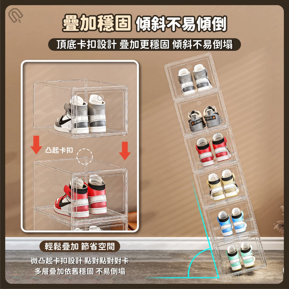 磁吸透明鞋盒 正開/側開 鞋櫃 透明鞋盒 鞋子收納 球鞋收納盒 防塵鞋盒 公仔展示盒 穩固疊加-細節圖4