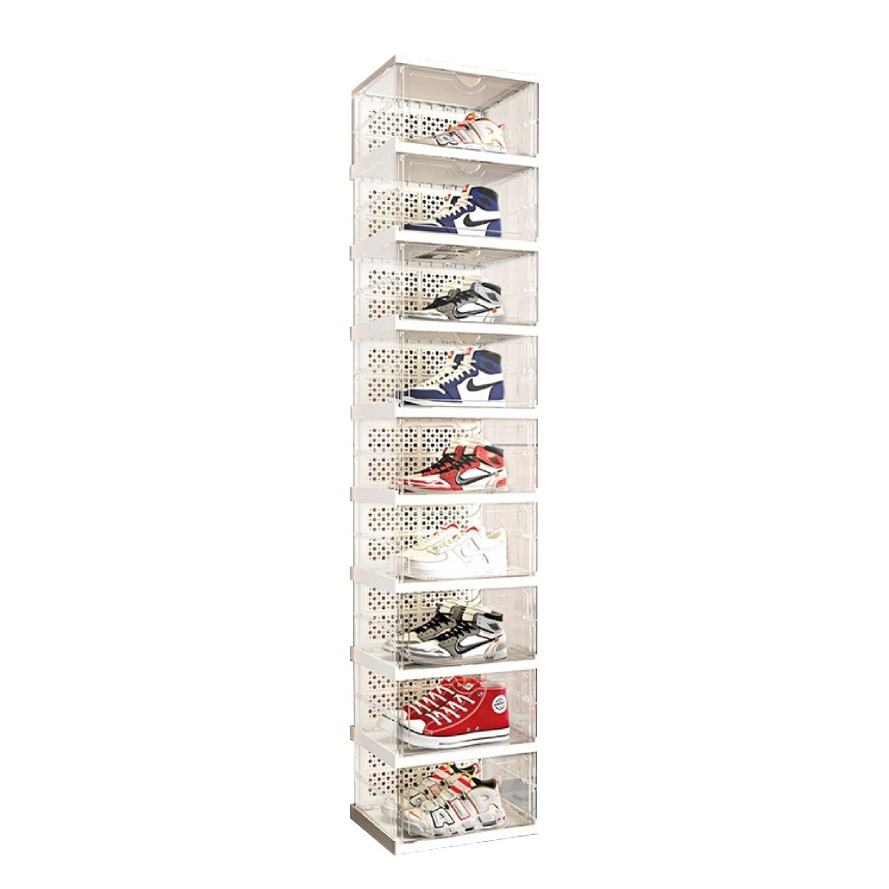 一體式折疊鞋盒 【九層】側開門 鞋櫃 免組裝鞋櫃 簡易鞋架 玄關鞋櫃 透明鞋盒 收納鞋盒 免安裝鞋盒-細節圖2