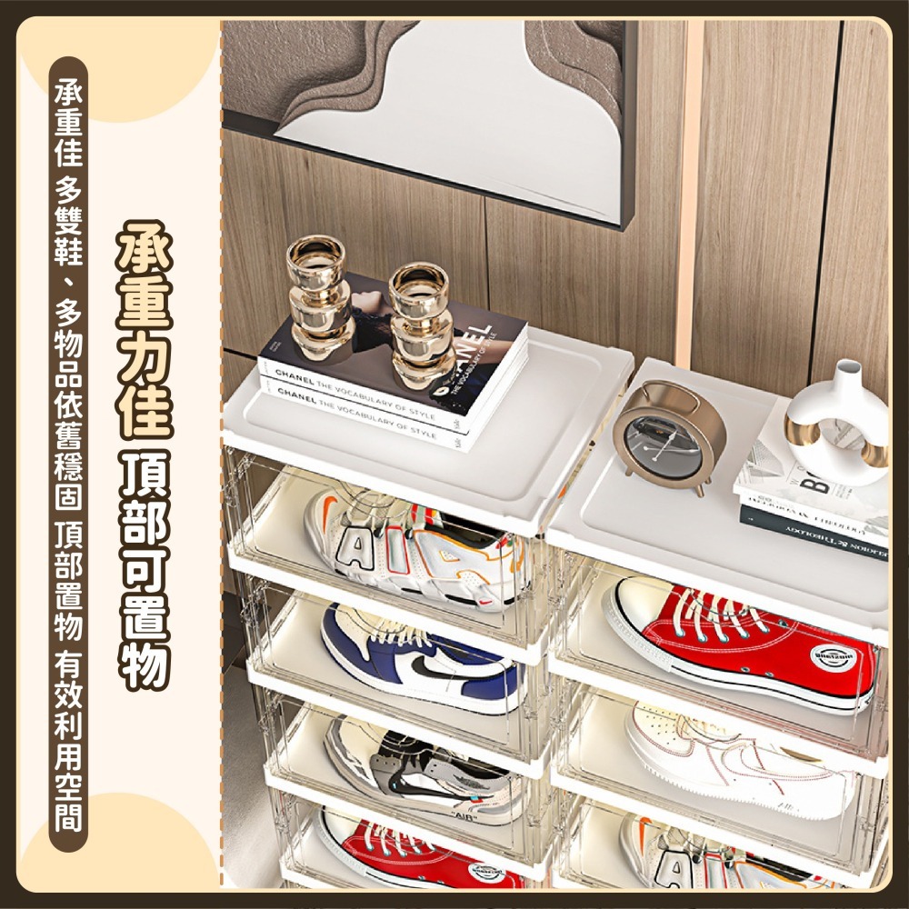 一體式折疊鞋盒 【九層】側開門 鞋櫃 免組裝鞋櫃 簡易鞋架 玄關鞋櫃 透明鞋盒 收納鞋盒 免安裝鞋盒-細節圖6