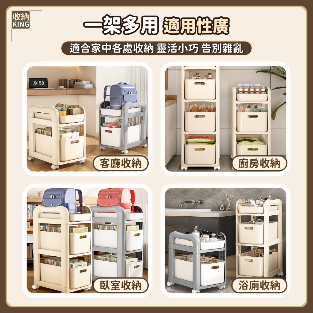 多層帶輪置物架 桌下櫃 桌上收納 滾輪收納架 收納盒 收納推車 推車置物架 廚房收納 書包置物架-細節圖7