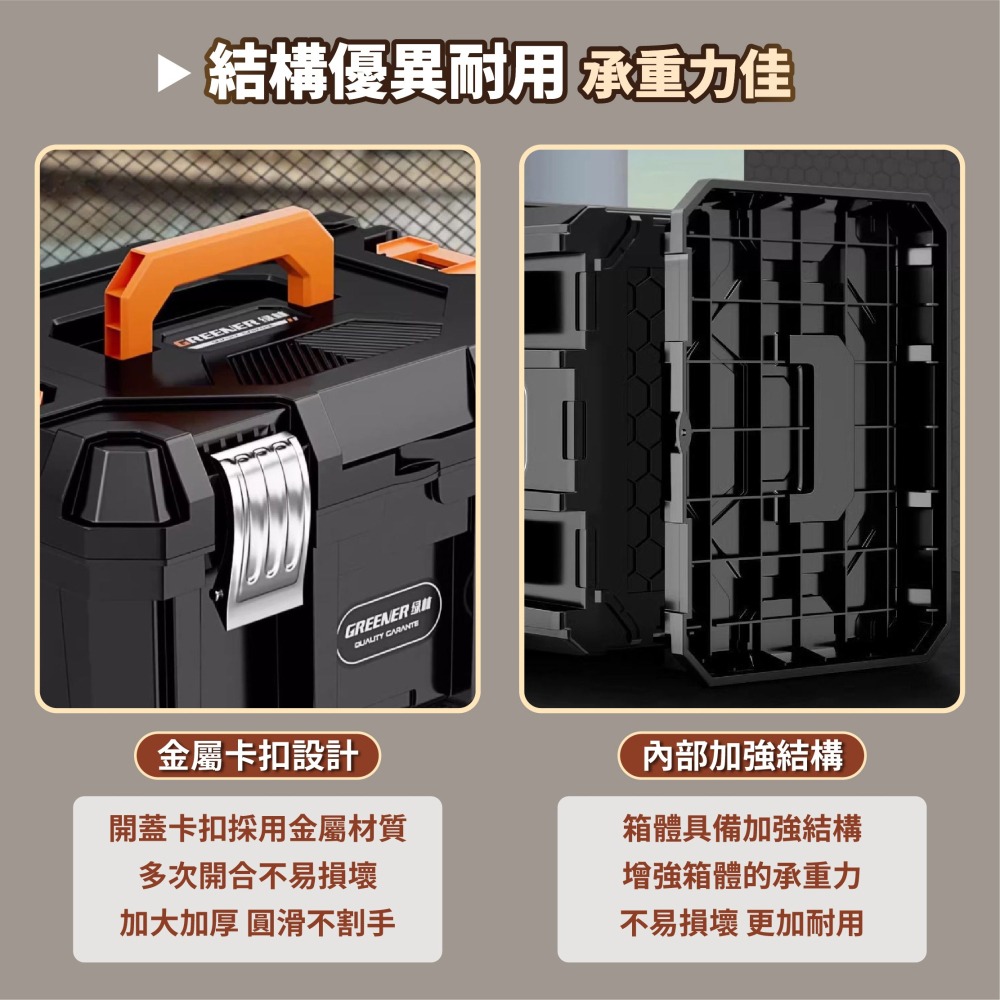 綠林 可疊加工具箱 可平放電鑽 雙層 電工箱 堆疊工具箱 大工具箱 材料箱 手提工具箱 工具箱-細節圖6