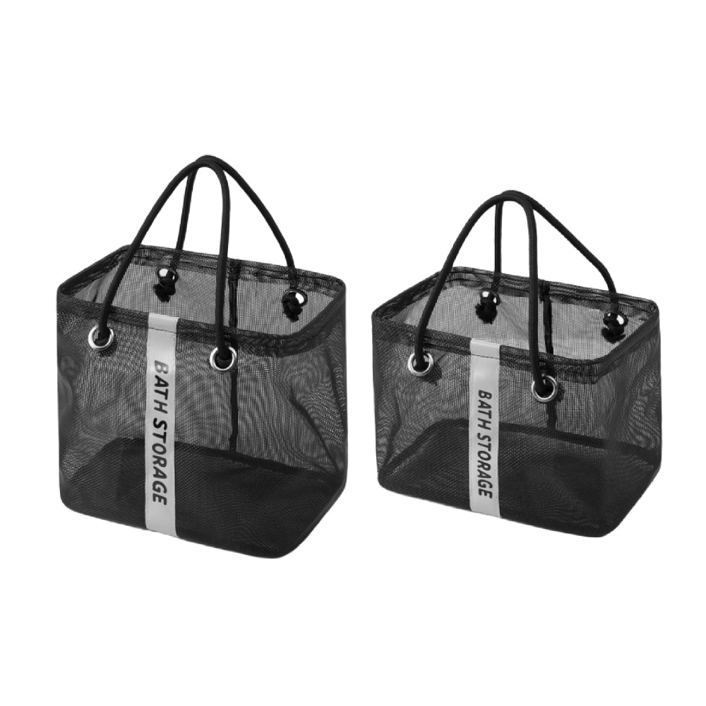 紗網方形漱洗提袋 簡約網紗收納包 洗漱包 沐浴籃 洗澡包 網格手提袋 游泳袋 海灘袋 沙灘包 無印風-細節圖2