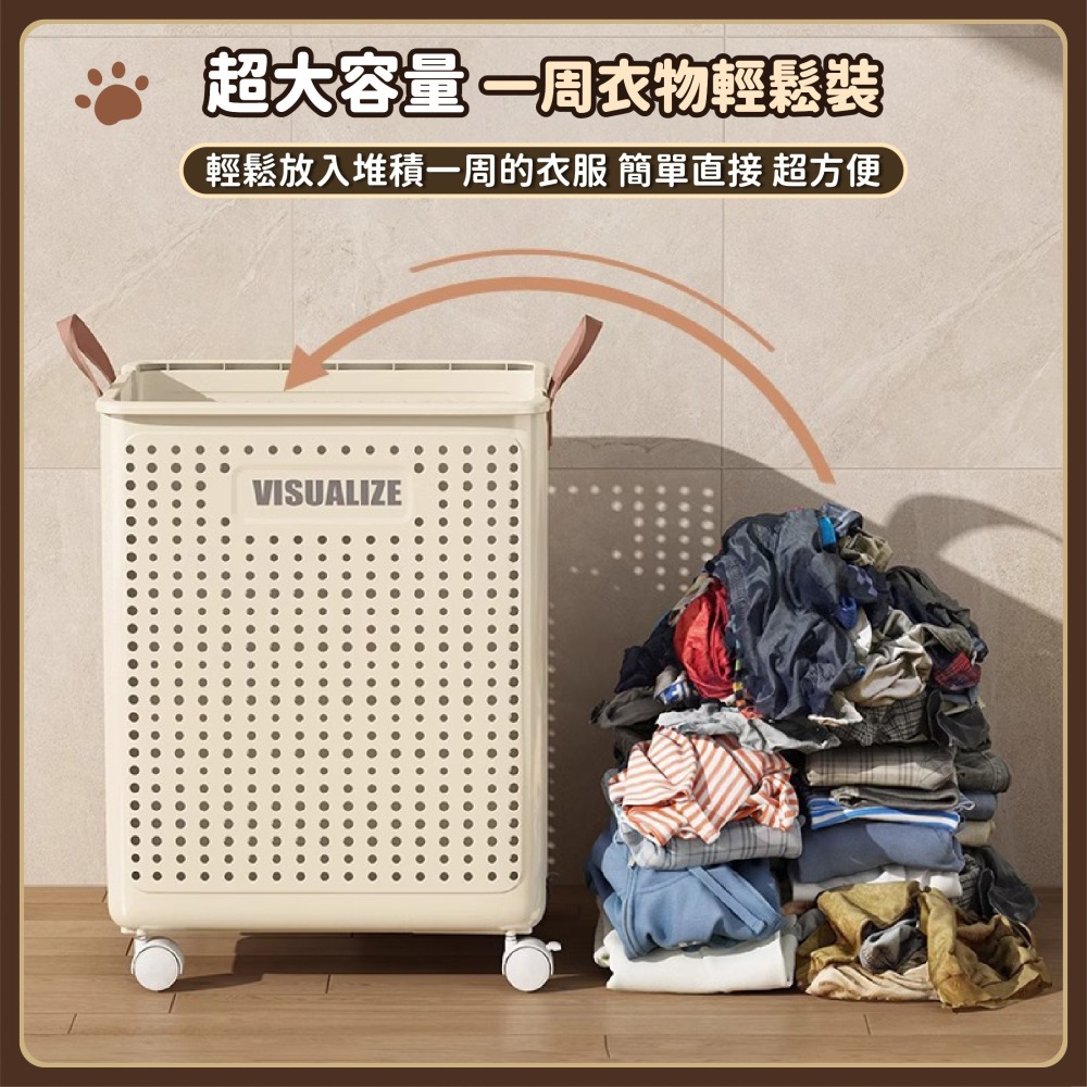 折疊洗衣籃 帶輪洗衣籃 窄縫收納籃 髒衣籃 大容量洗衣籃 手提洗衣籃 萬向輪 縫隙置物推車 衣物收納-細節圖3