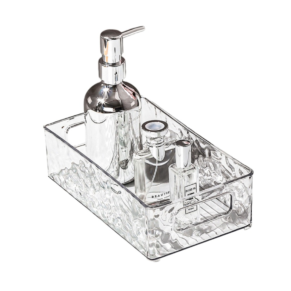 水波紋收納盒 化妝品收納箱 輕奢桌面收納盒 梳妝台置物籃 壓克力置物架 口紅香水收納盒 透明收納盒-細節圖2