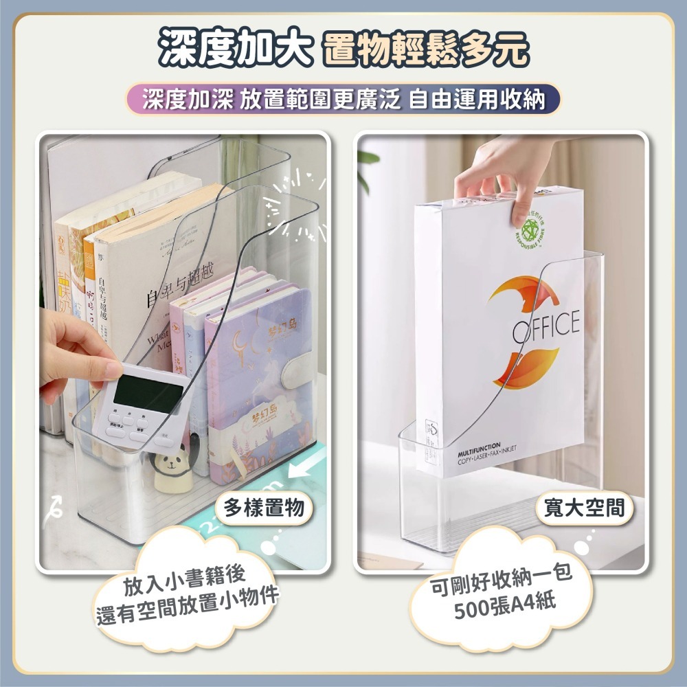 透明桌面文件收納盒 PET書架 透明收納盒 書架 桌面收納 透明書架 辦公室置物架 弧形書架-細節圖4
