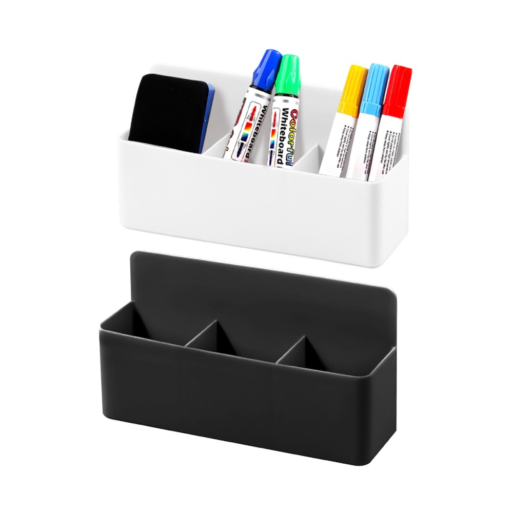 磁吸筆筒收納盒 磁力收納盒 白板筆收納磁力筆筒 白板擦收納盒 粉筆收納盒 磁性三格收納盒 浴室收納-細節圖2