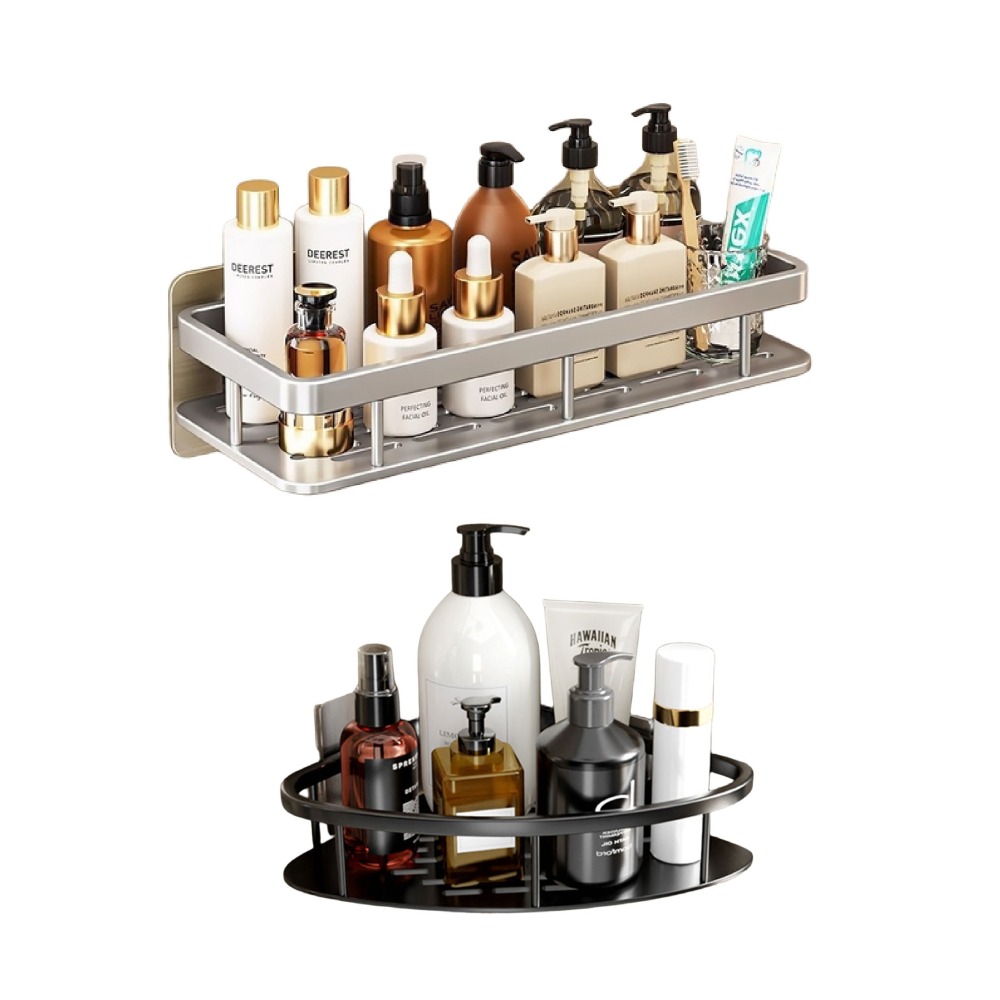 免打孔浴室收納置物架 廚房置物架 廁所置物架 浴室收納架 吹風機架 浴室收納架 無痕貼置物架 免釘架-細節圖2