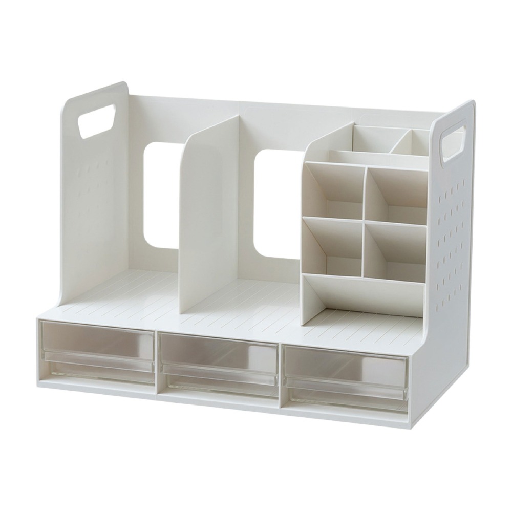 書擋抽屜收納架 桌面書立收納盒 三聯書架帶筆筒 抽屜盒 文具置物架 書架 書立 文具收納 書本收納-細節圖2