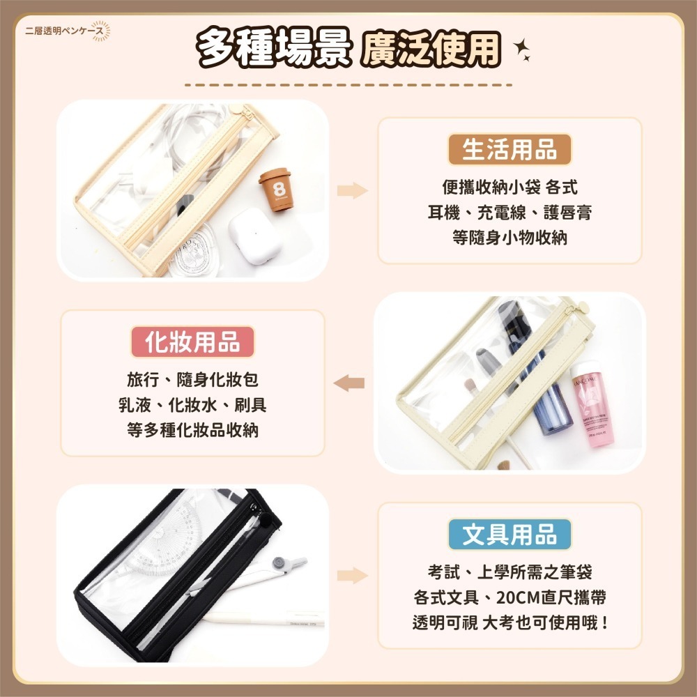 三層透明筆袋 考場可用 透明筆袋 透明鉛筆盒 鉛筆袋 鉛筆盒大容量 筆袋 文具袋 學生小物 韓系筆袋-細節圖7