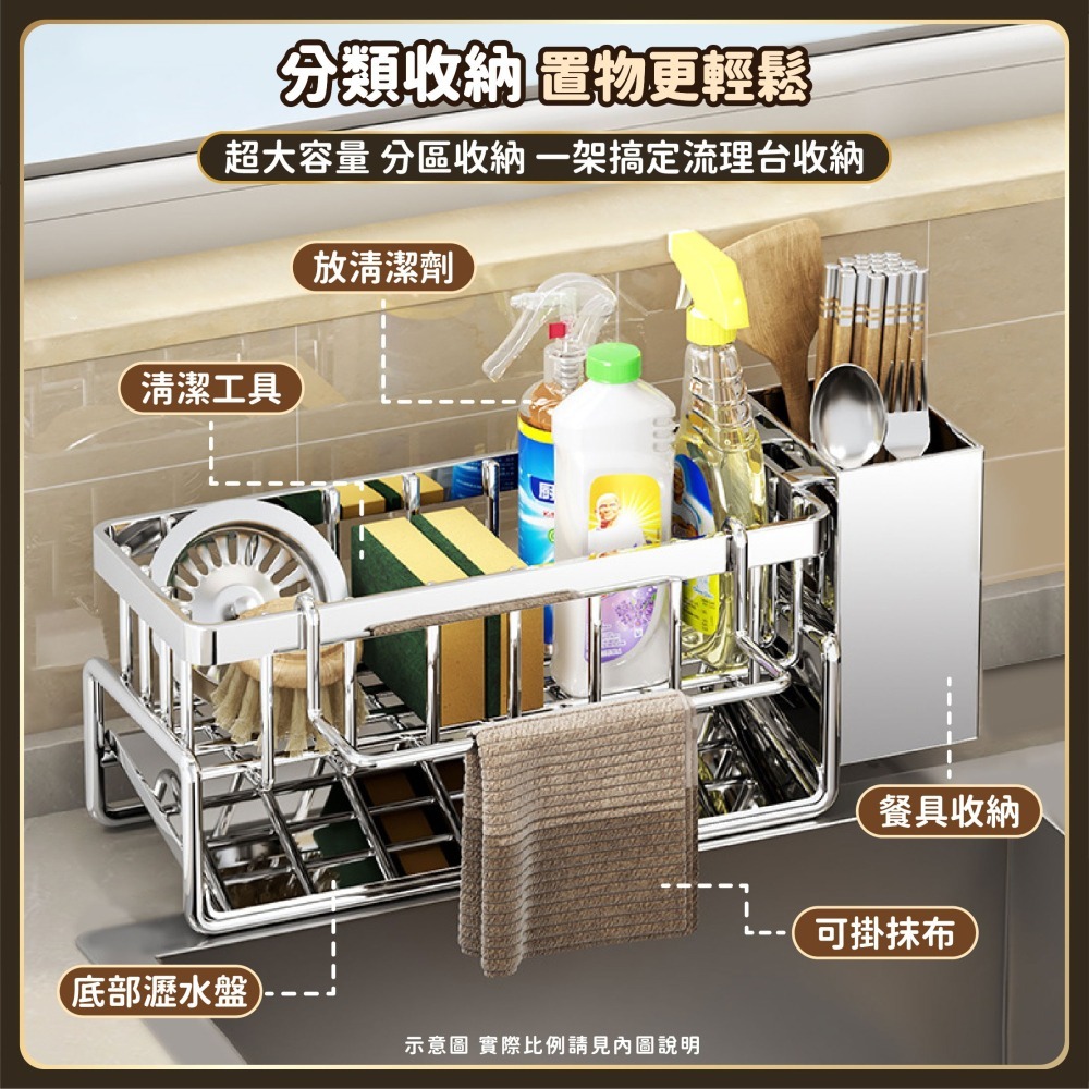 廚房瀝水架 水槽瀝水架 不鏽鋼瀝水架 瀝乾架 菜瓜布架 抹布海綿架 廚房收納 瀝水籃 廚房置物架-細節圖3