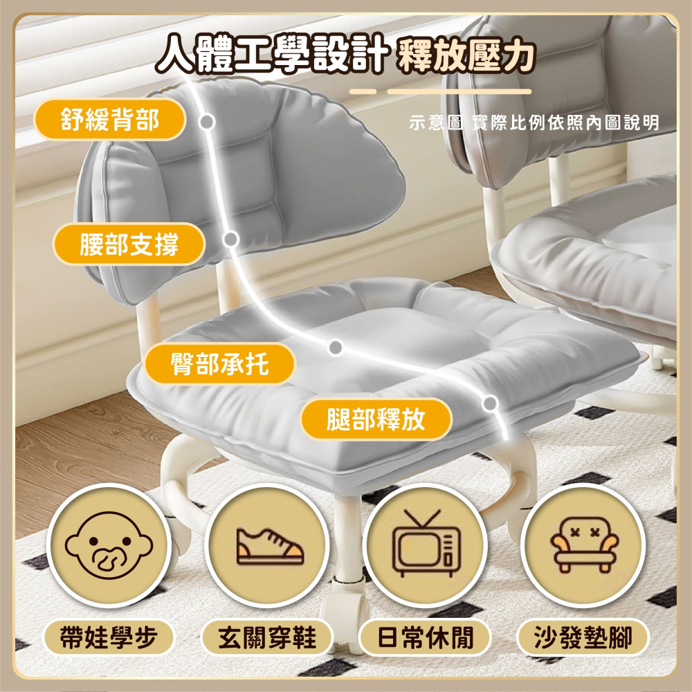 滑輪靠背小椅子 防汙科技布 靜音萬向滾輪椅 帶輪小凳子 矮凳 美容椅 小椅子 滑輪矮凳 滑輪椅-細節圖3