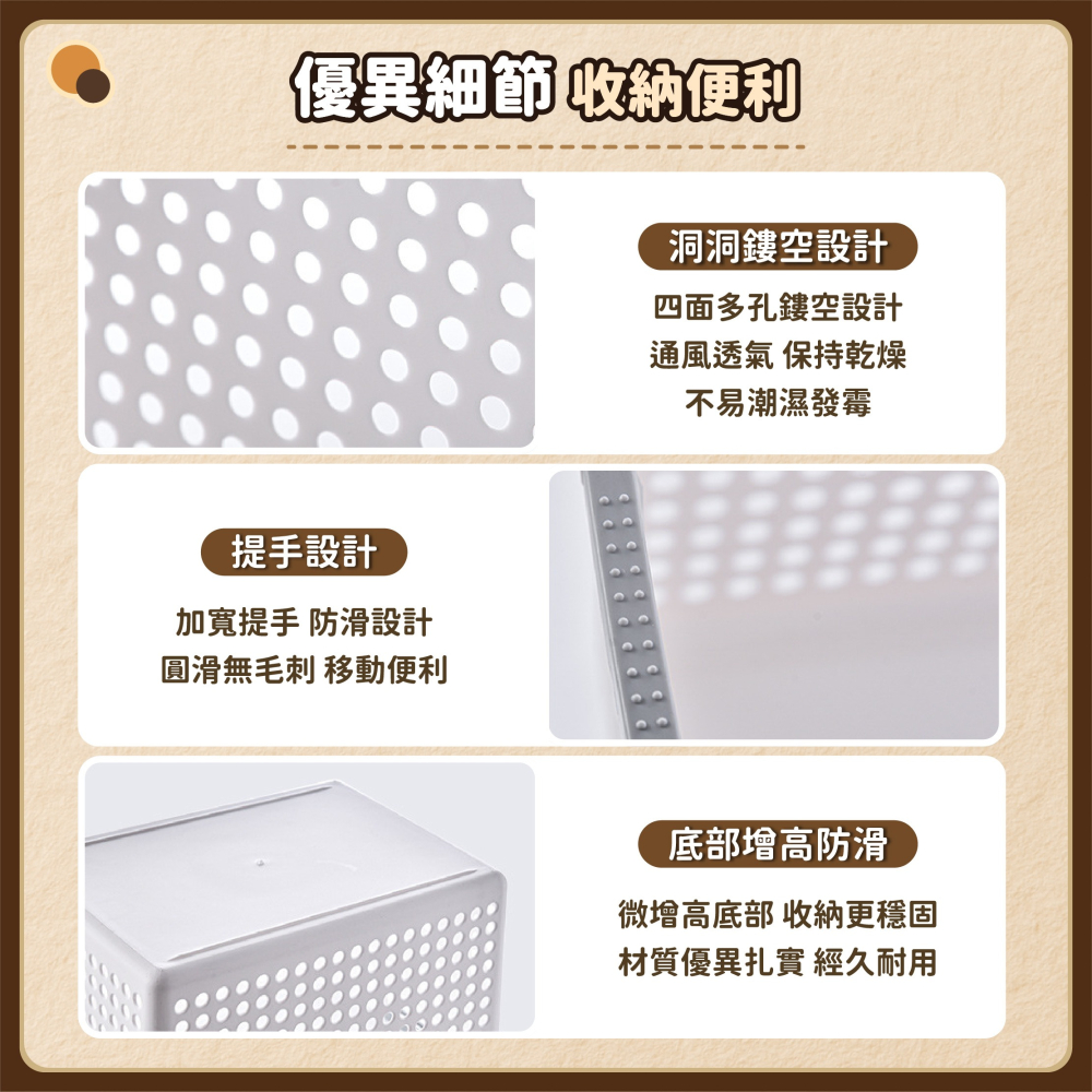 洞洞鏤空收納籃 簍空收納筐 置物籃 收納盒 網格收納籃 抽屜置物盒 桌上收納箱 玩具衣物廚房浴室收納-細節圖7