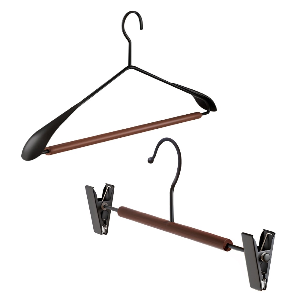 鐵藝 櫸木衣架 高級衣架 無痕衣架 原木衣架 褲架 磨砂衣架 無痕掛衣 衣服掛架 掛衣架 實木衣架-細節圖2