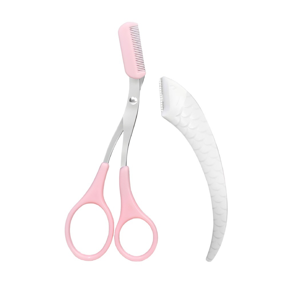 修眉剪刀 彎月修眉刀 韓式不鏽鋼修眉剪 梳修眉剪刀 修眉剪 眉梳 修眉毛 修眉刀 修眉神器 眉剪-細節圖2