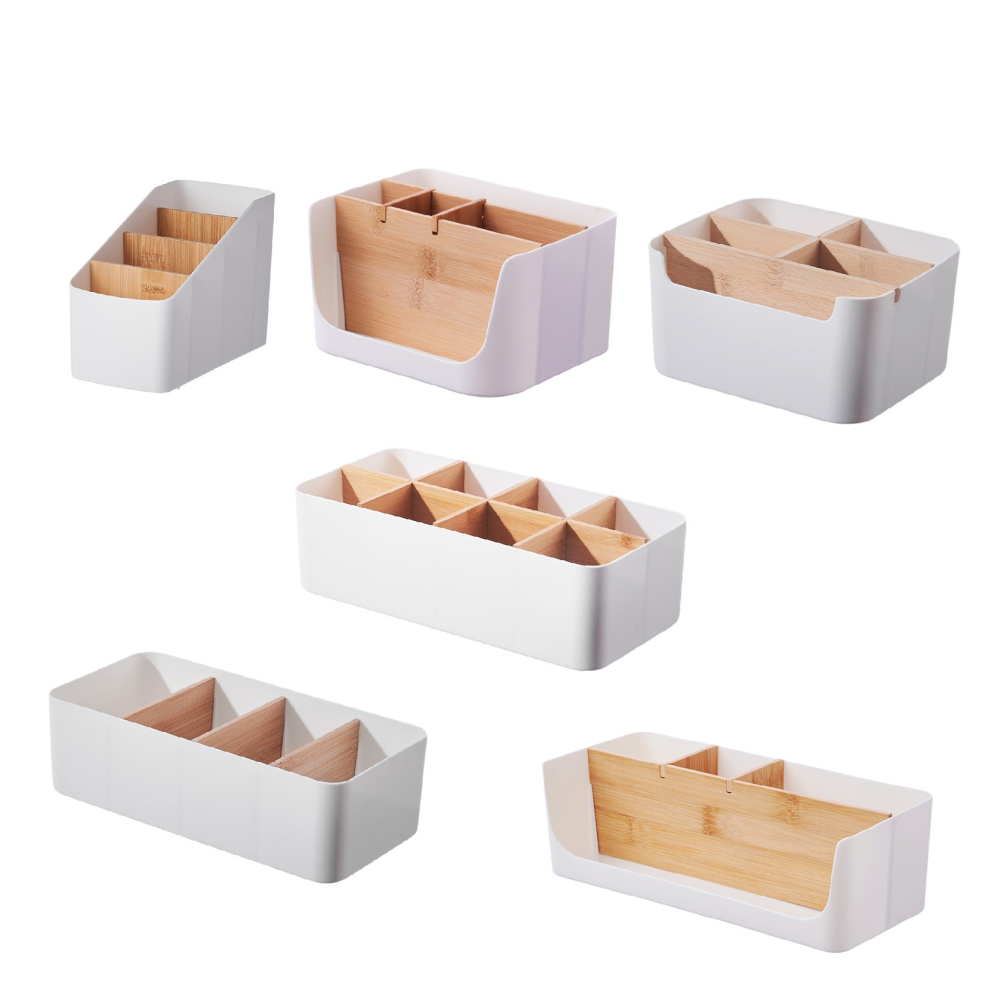 竹木分隔收納盒 分格收納盒 置物桶 置物盒 置物桶 發票盒 帳單收納盒 單據收納盒 格子收納盒-細節圖2