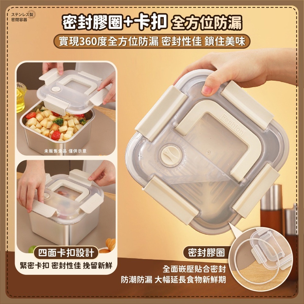 316不鏽鋼 密封盒 可手提便當盒 不銹鋼保鮮盒 不鏽鋼便當盒 冰箱保鮮盒 冰箱收納盒 分裝盒-細節圖4