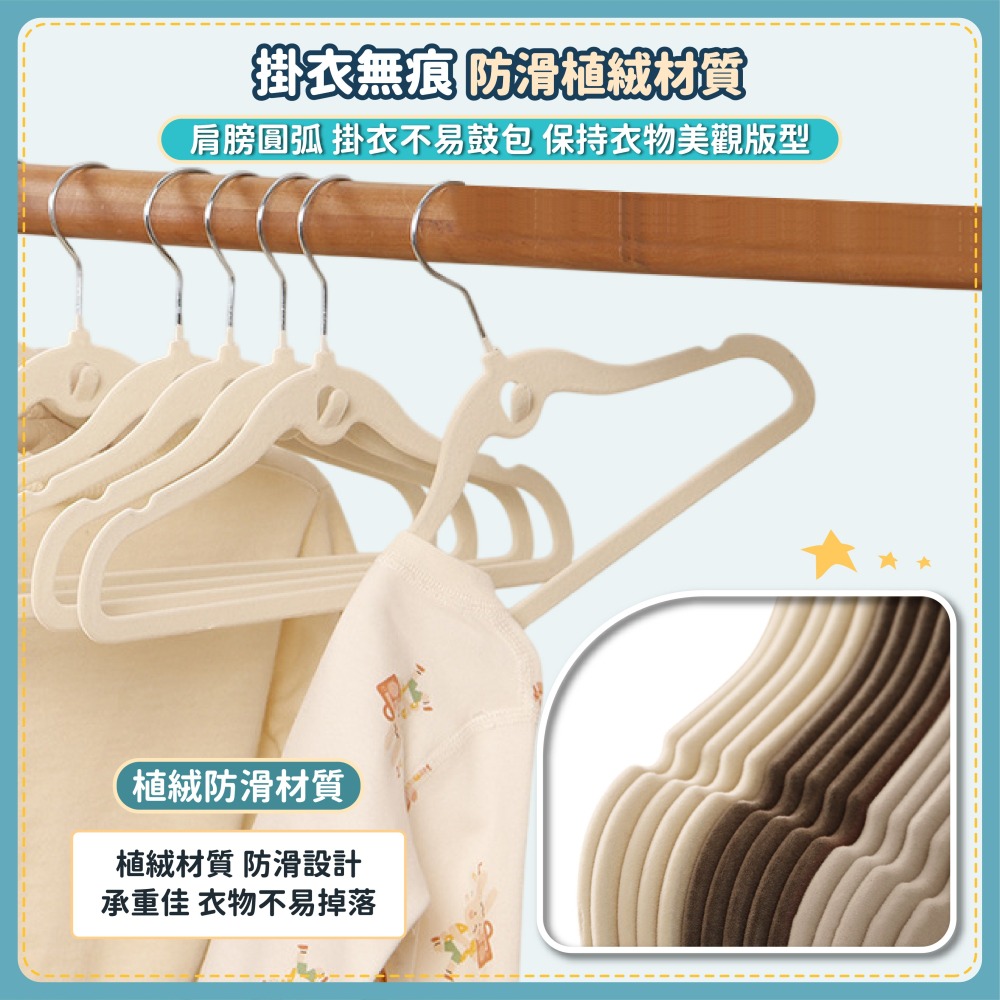 兒童植絨防滑衣架 可連掛 兒童衣架 小型衣架 寶寶衣架 嬰兒小孩晾衣架 無痕衣架 衣撐 止滑衣架-細節圖4