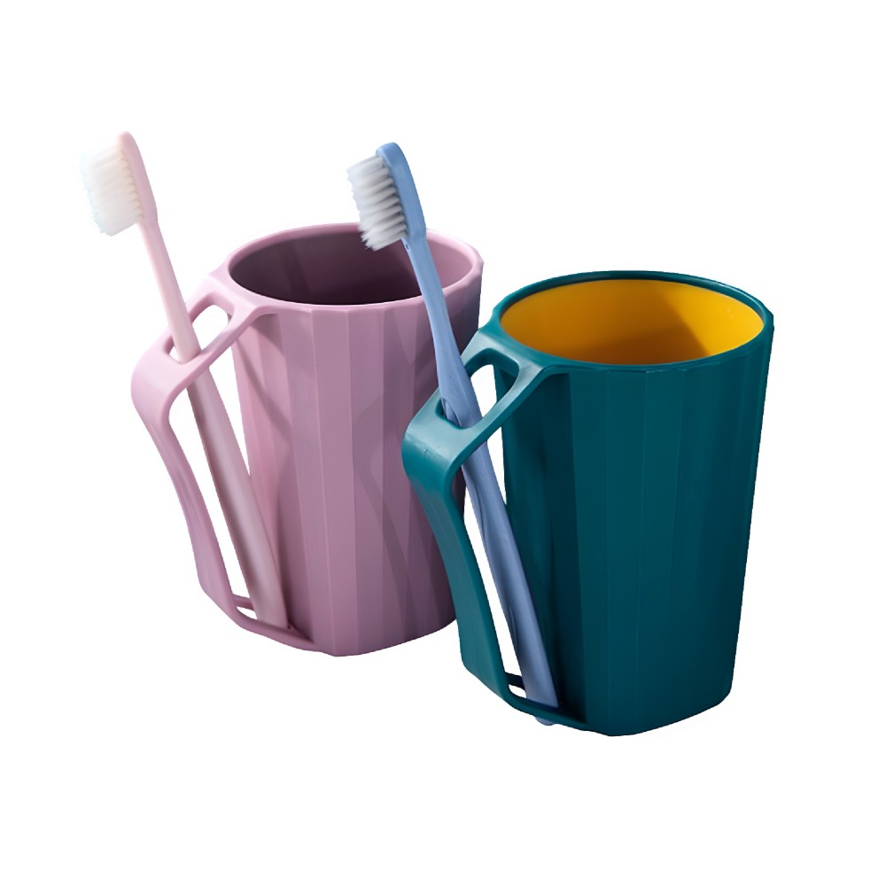 條紋漱口杯 帶手把漱口杯 自帶插槽 牙刷杯 牙刷漱口杯 洗漱杯 情侶漱口杯 水杯 旅行漱口杯 刷牙杯-細節圖2