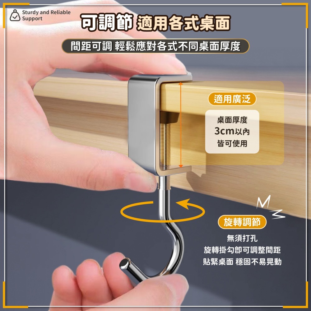 書包桌邊掛鉤 加厚款 免打孔桌邊掛鉤 書包掛鉤 包包掛勾 桌子置物鉤 桌邊掛勾 背包專用 免釘掛勾-細節圖3