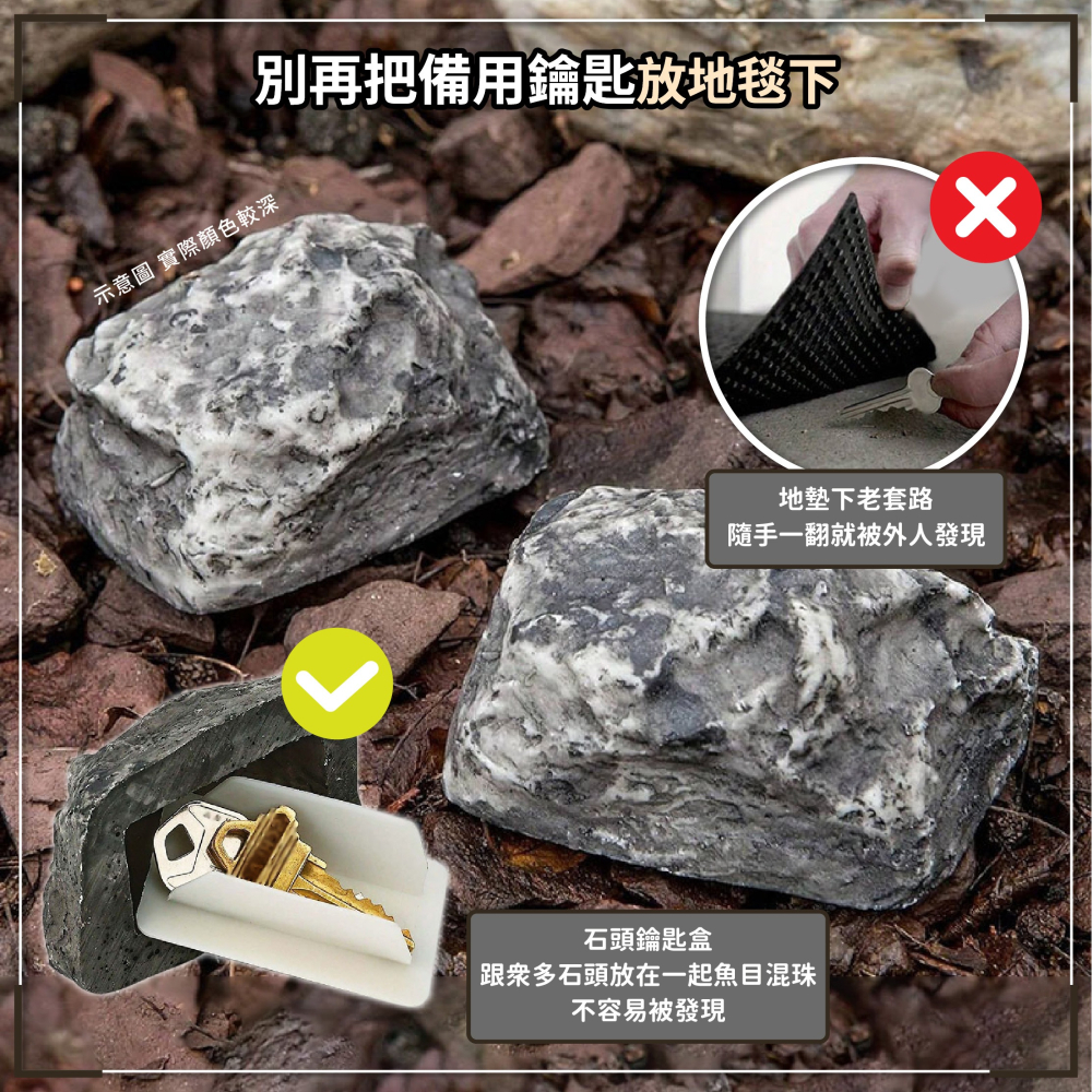 家門口隱藏 小石頭鑰匙盒 仿真石頭 置物盒 暗盒 門口石頭盒 隱藏鑰匙盒 藏私房錢 備用鑰匙收納-細節圖3